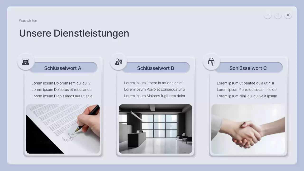 Ein dreidimensionales blaues und graues Unternehmensprofil