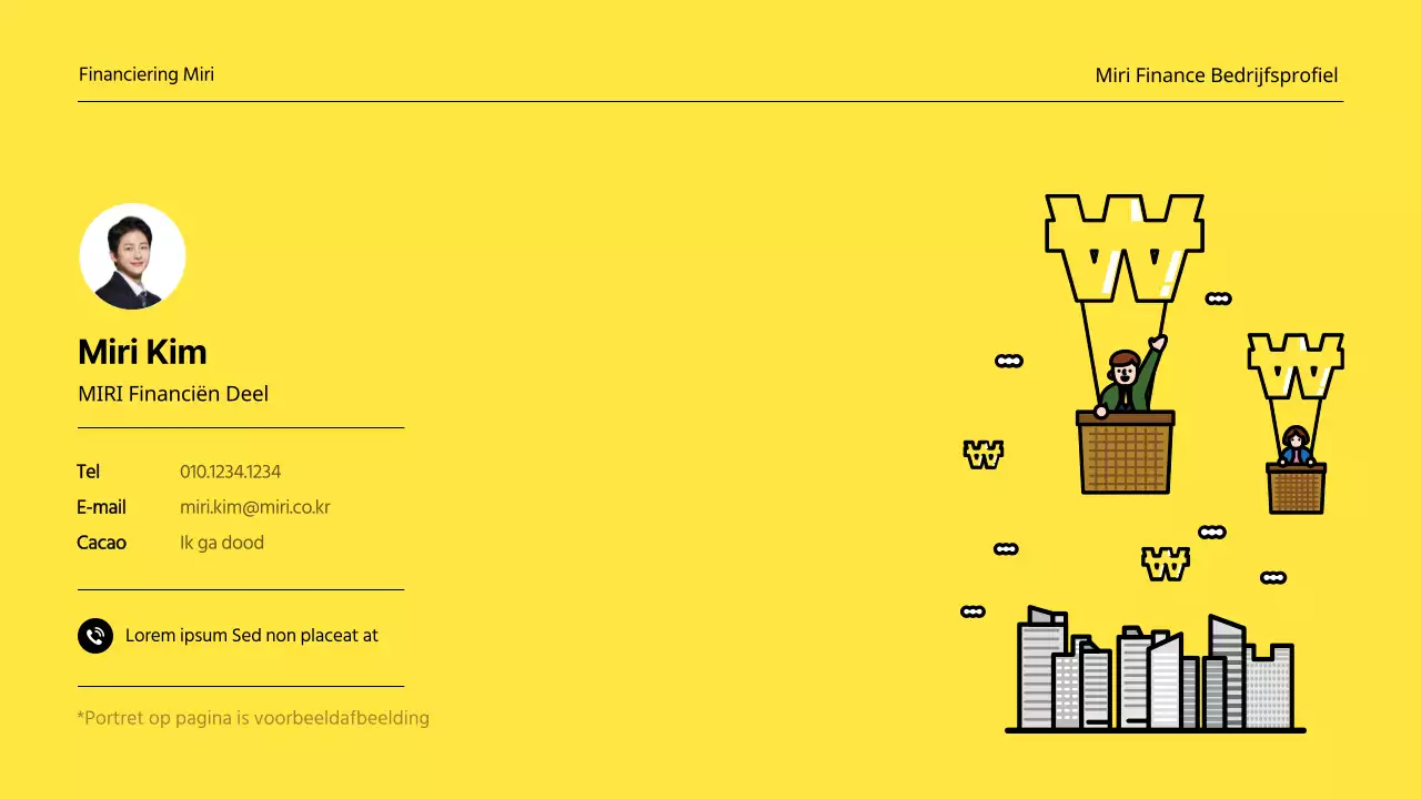 Een minimalistisch financieel bedrijfsprofiel in geel en wit