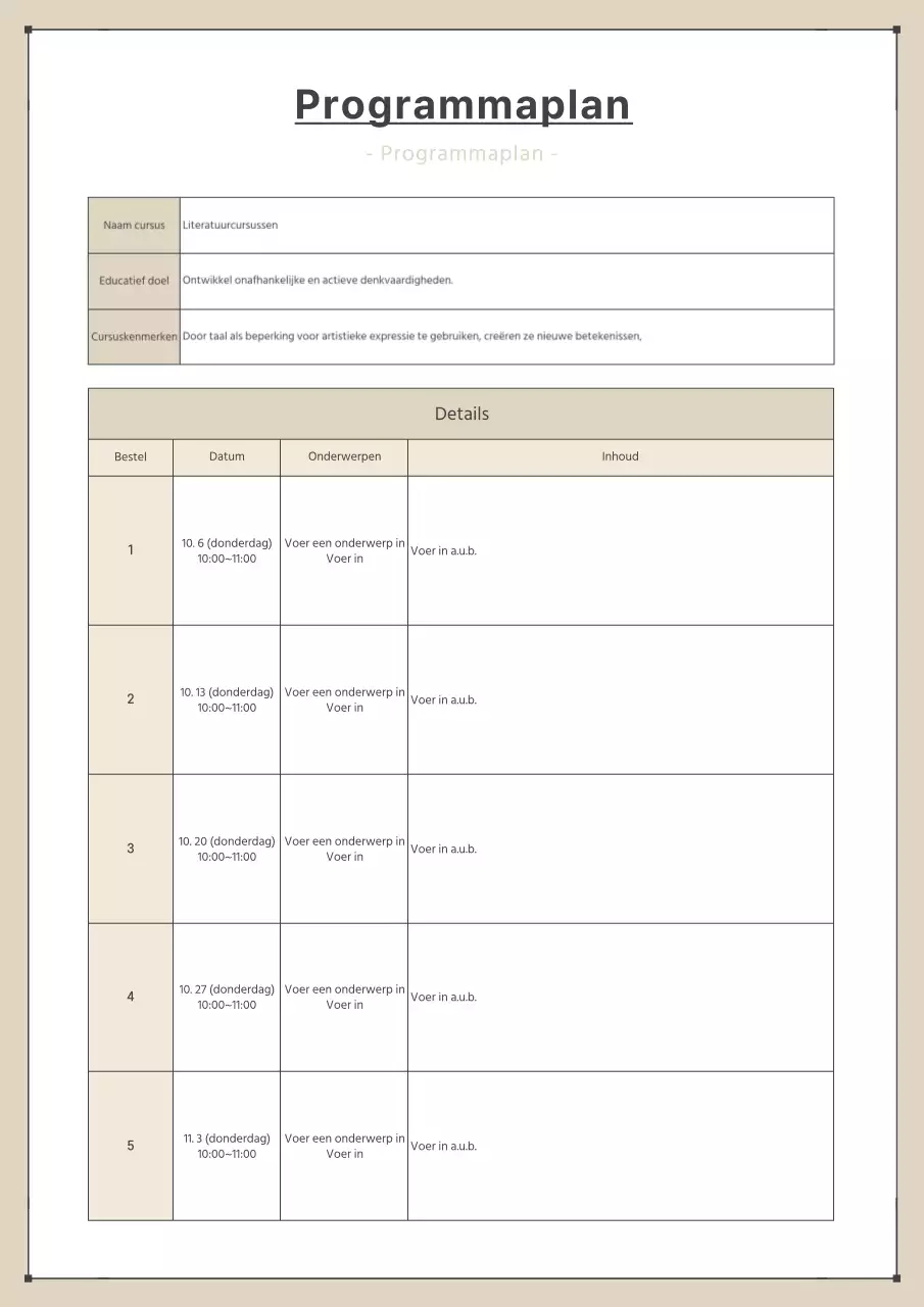 Een eenvoudig programmaplan in bruin