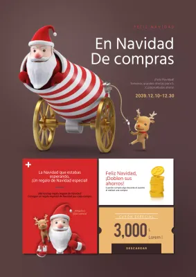 Promocione eventos navideños con ilustraciones marrones de Papá Noel y Rodolfo