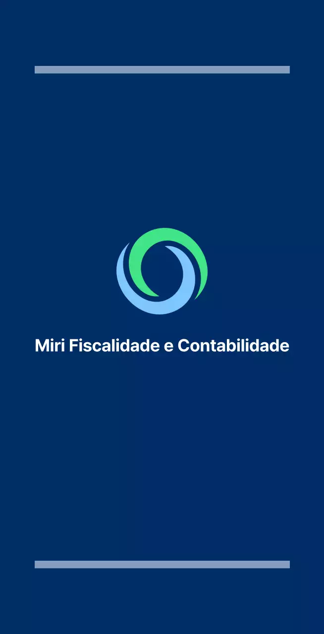 Faixa de escritório azul-marinho com o logótipo e o nome do serviço fiscal e de contabilidade.