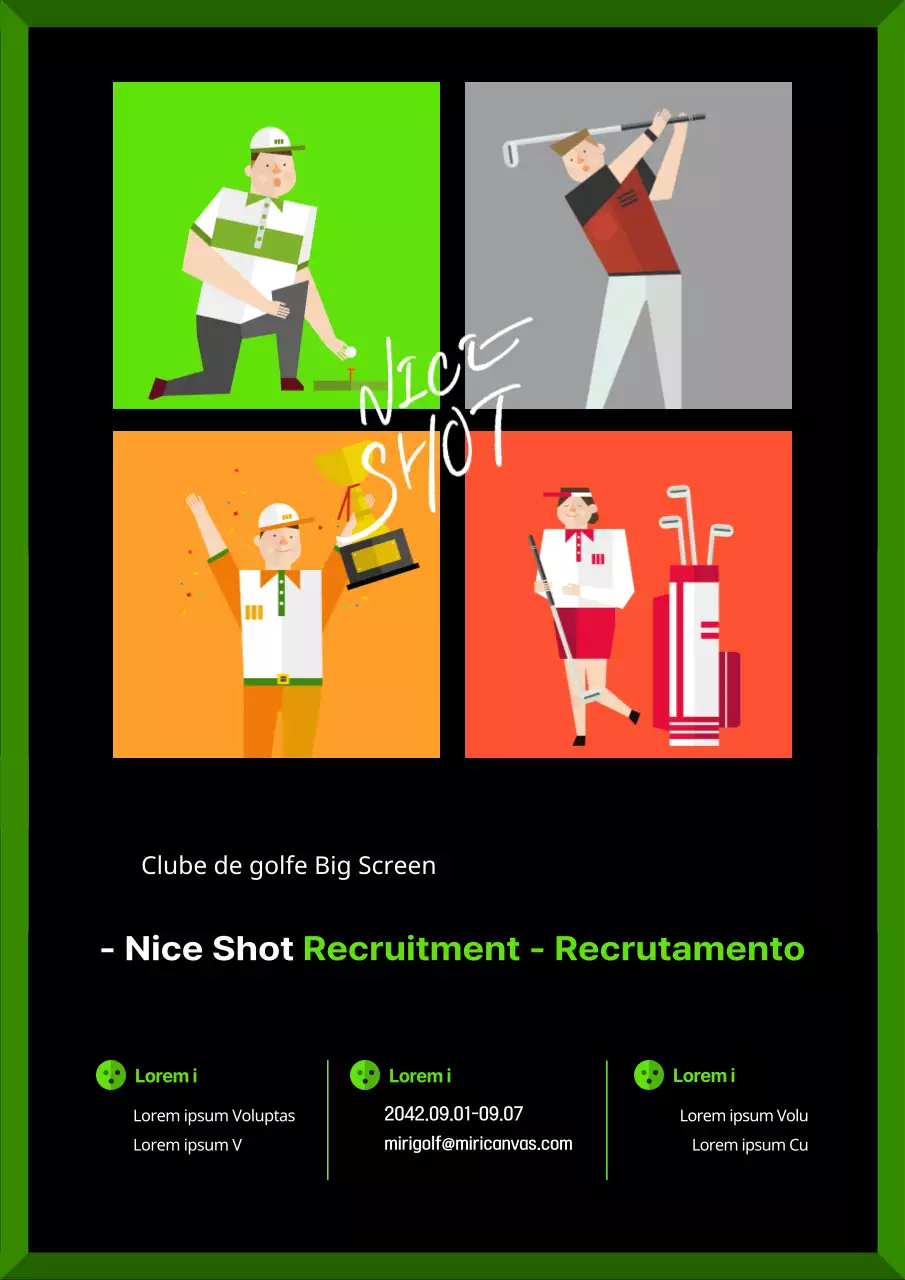 Ilustração em destaque em verde lima e preto Anúncio do recrutamento de um novo clube de golfe