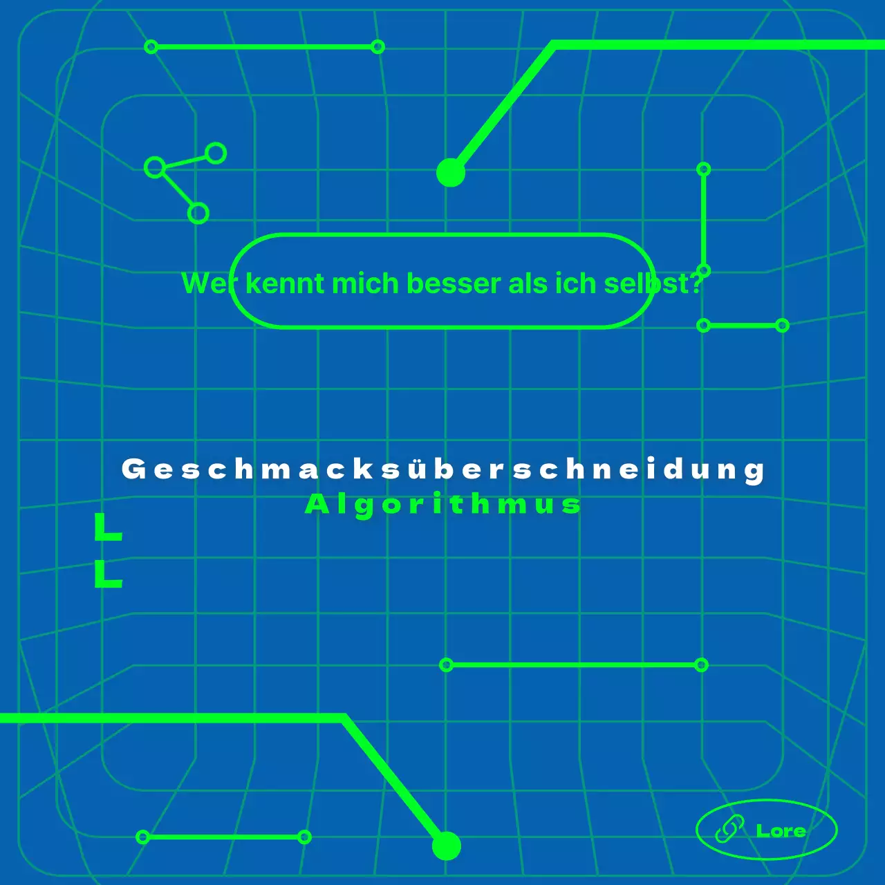 Algorithmisches Empfehlungsthema mit blauem Hintergrund und Verbindungslinien