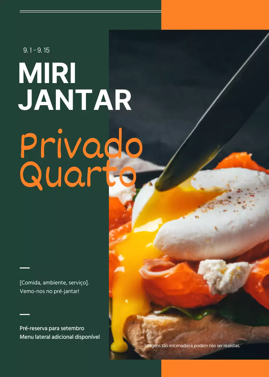 Anúncios de eventos na sala de jantar em verde e laranja