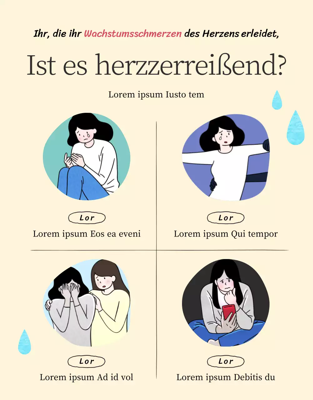 Ein jugendpsychologisches Beratungszentrum mit warmen und einladenden Illustrationen in Beige und Grundfarben.