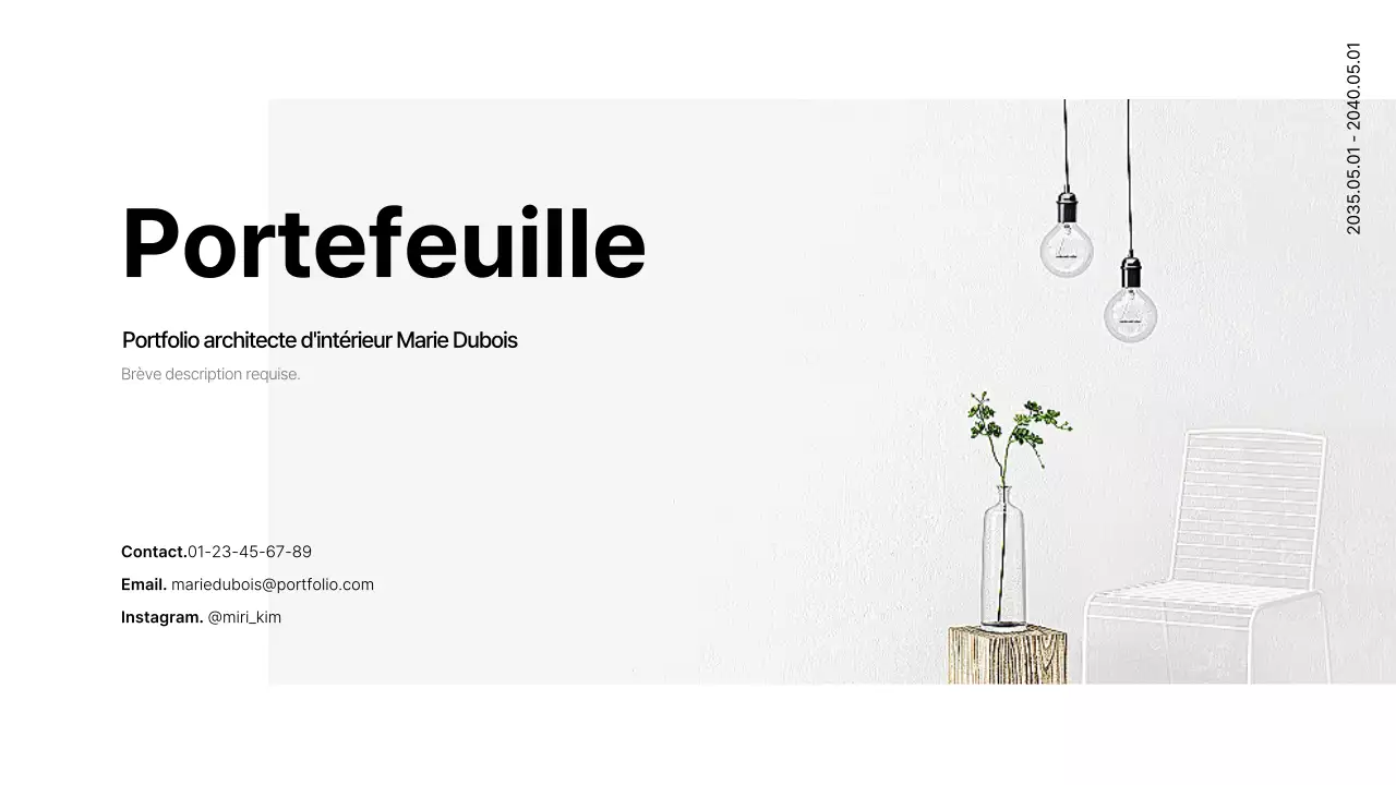 Portfolio simple d'architecte d'intérieur en blanc et bleu clair