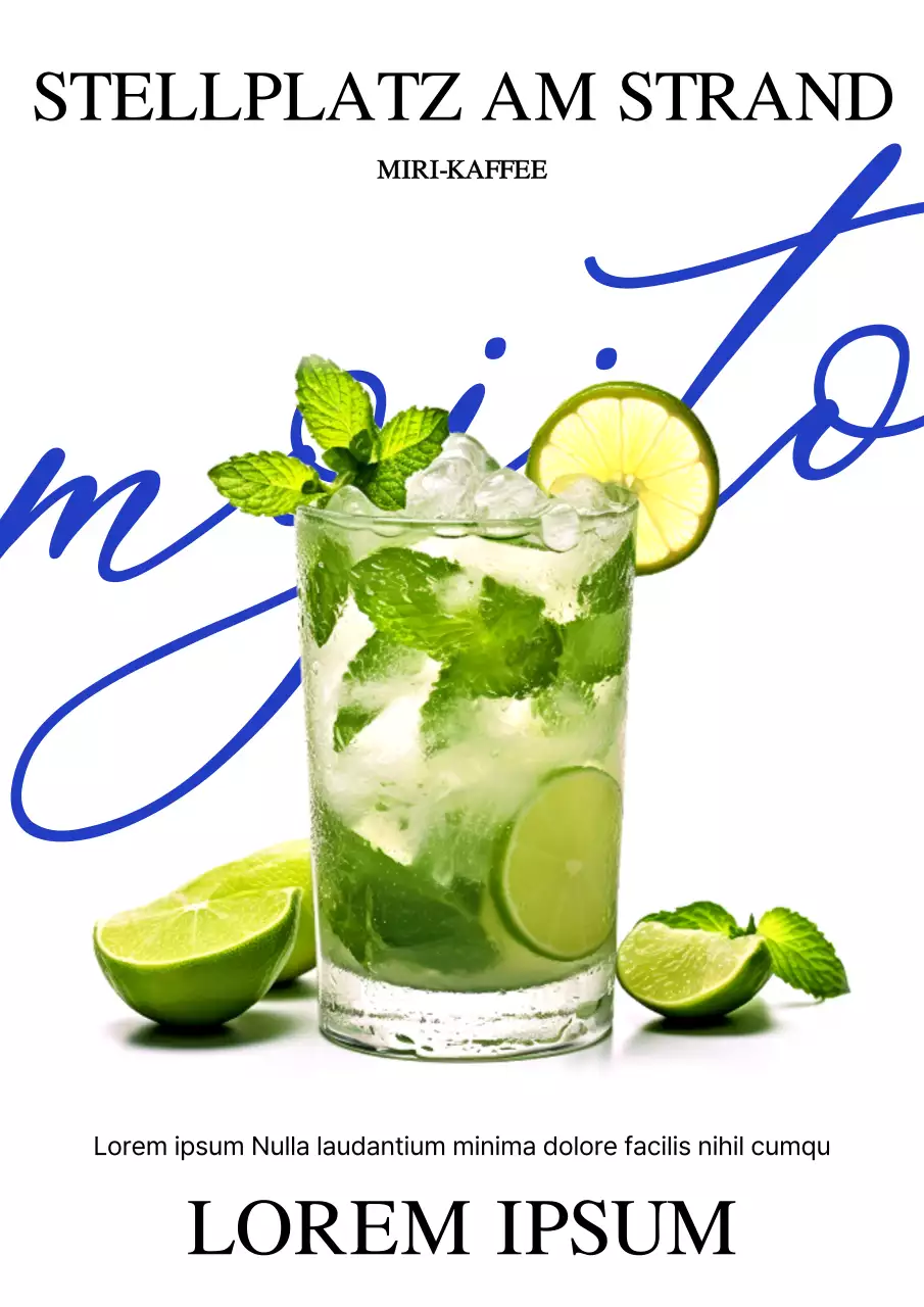 Werbung für ein sauberes, modernes Café-Getränk in Blau und Chartreuse