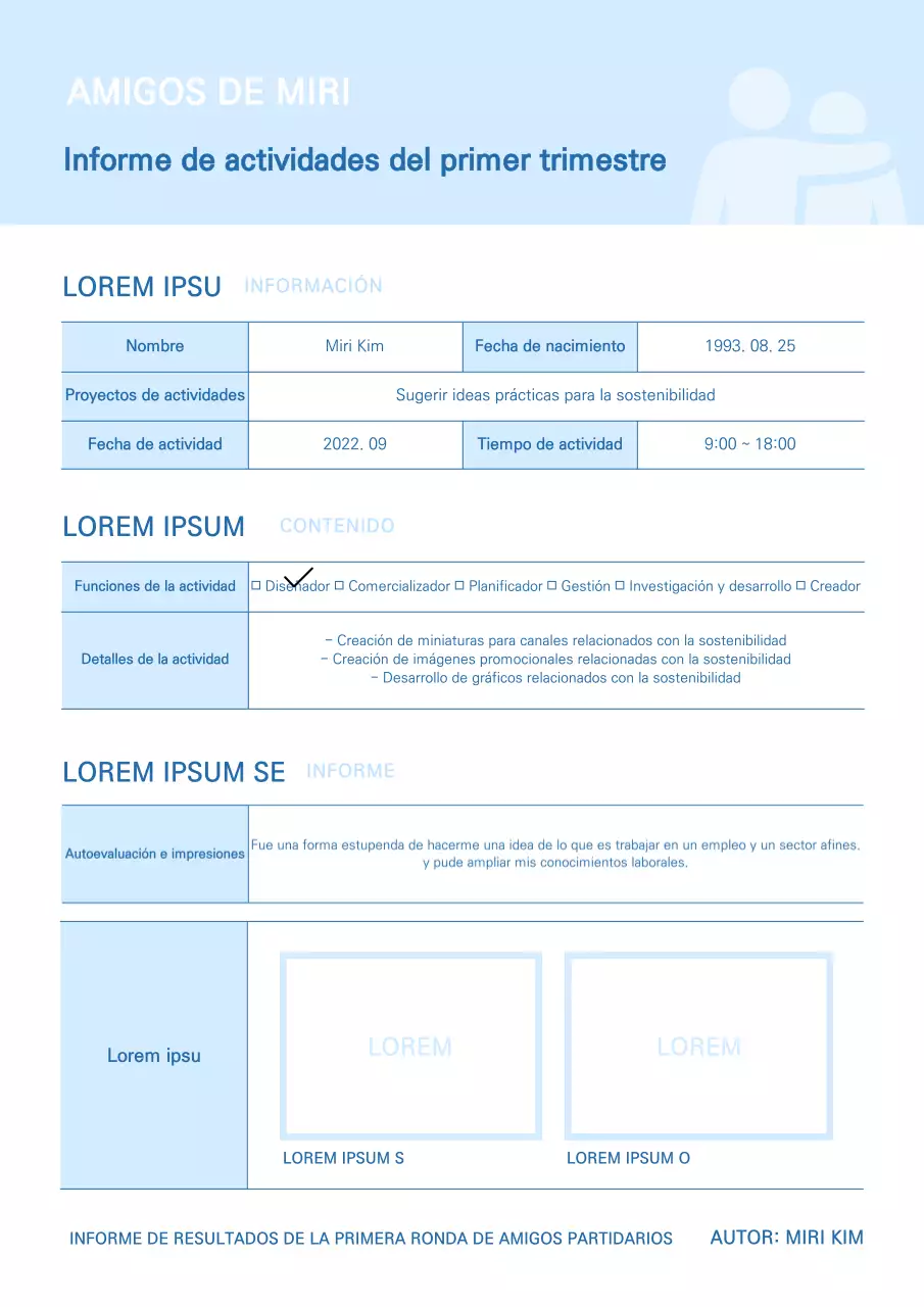 Informe de los partidarios en azul claro