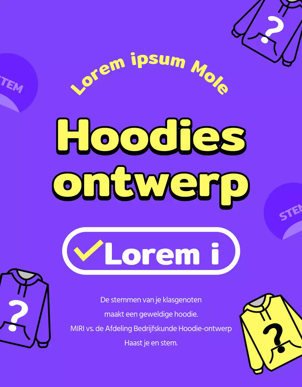 Paars en geel minimalistische universiteit en hoodie stemwijzer