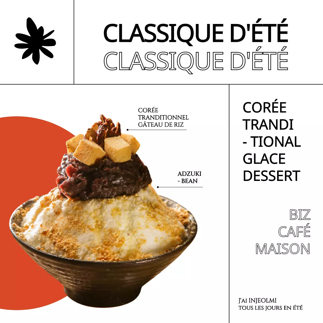 Présentation du menu du café de glace rasée d'été noir et rouge