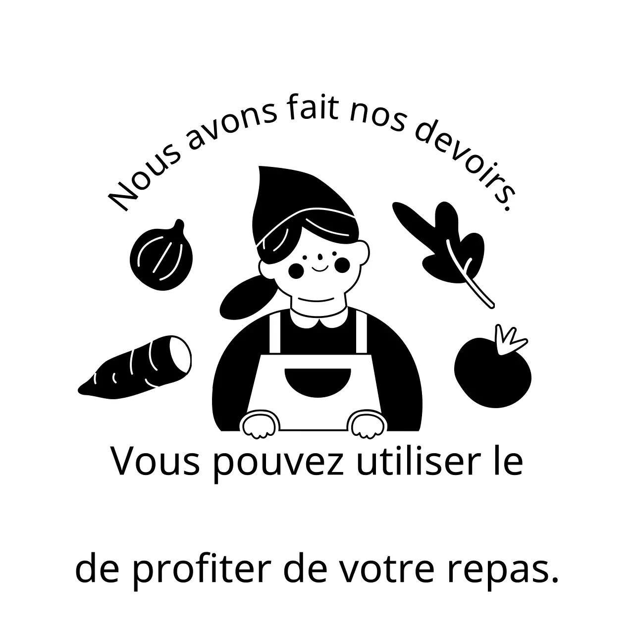 Une conception avec des mots de livraison en noir avec des illustrations de personnes mignonnes et d'ingrédients colorés.