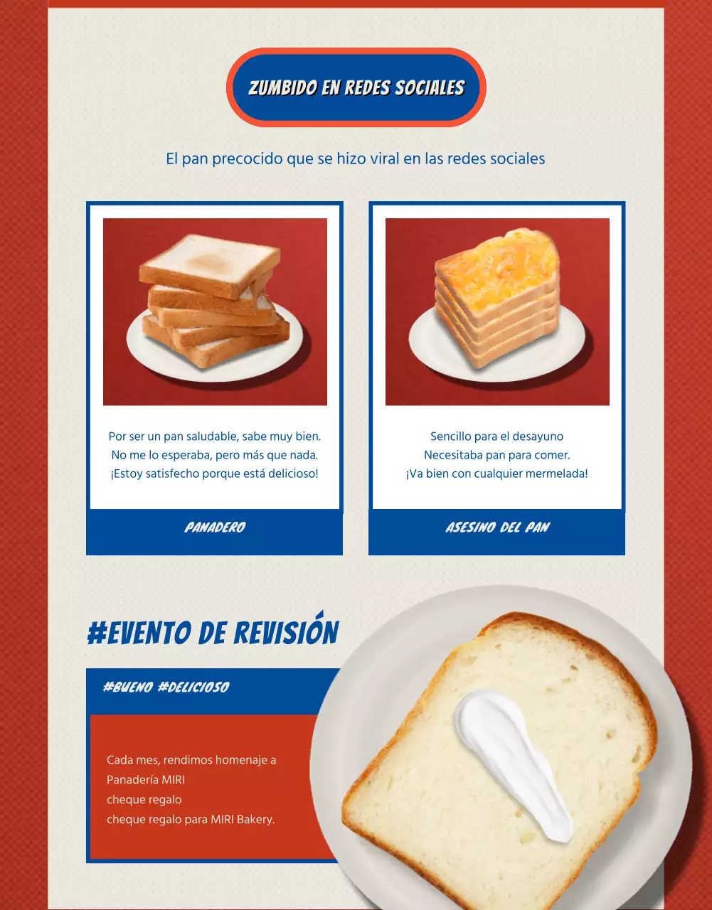 Presentación del pan vintage rojo y azul