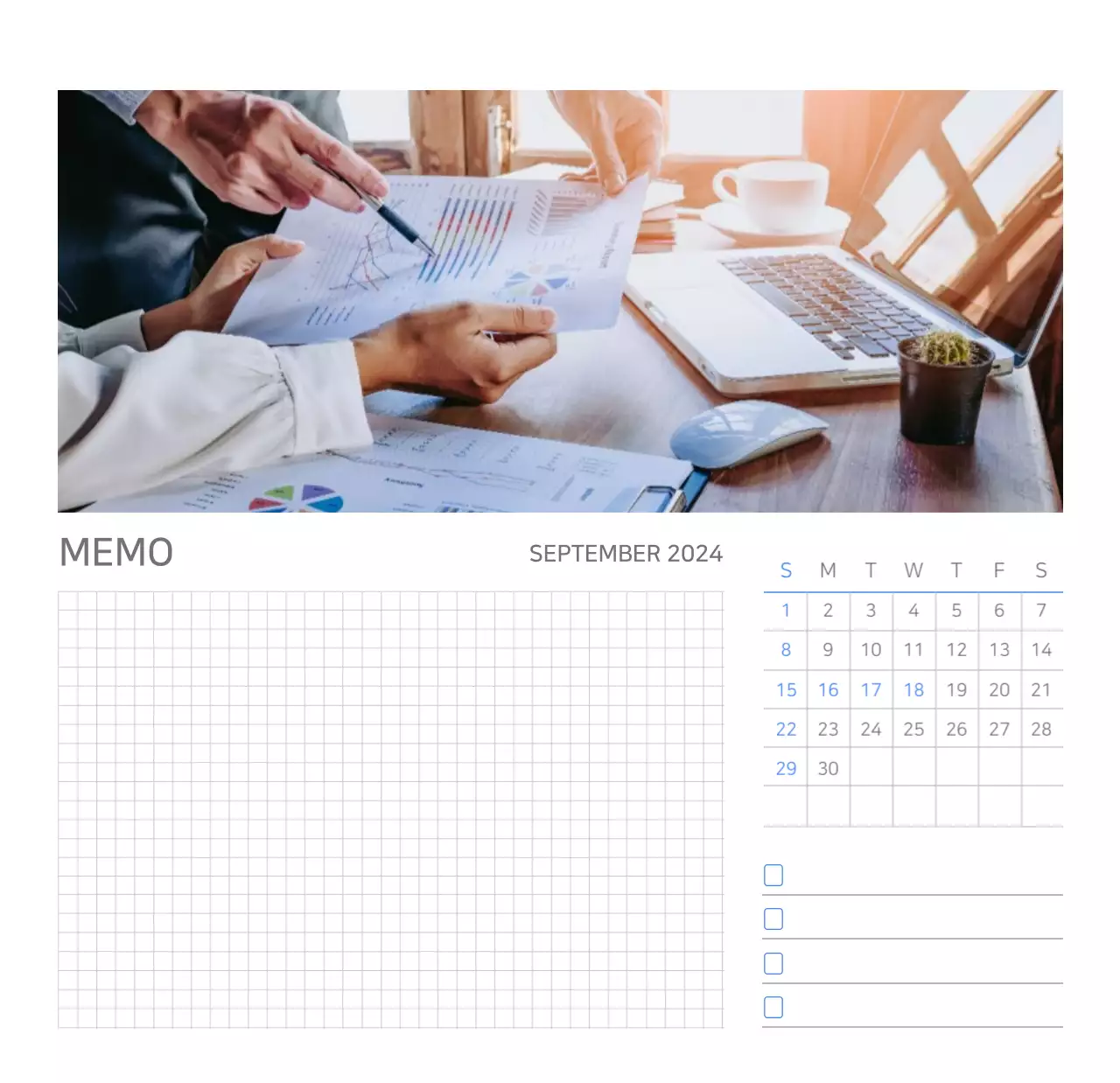 Witte, strakke bureaukalender