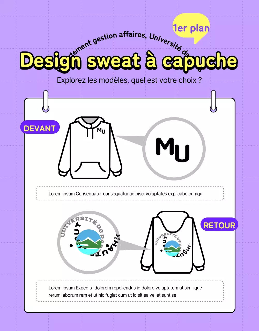Université minimaliste violette et jaune et guide de vote pour les sweats à capuche