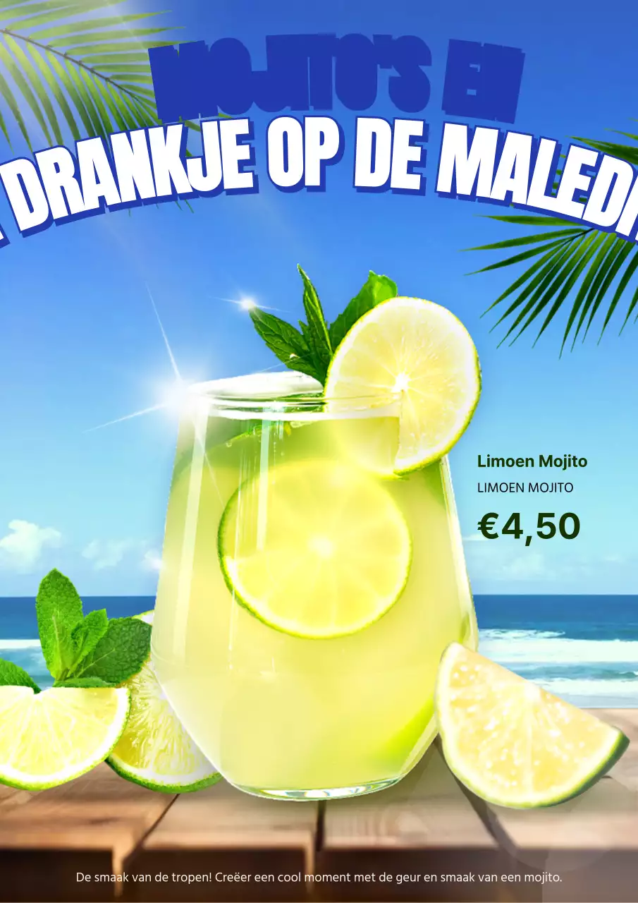 Cafe-drankjes promoten tegen een zee van blauw en chartreuse