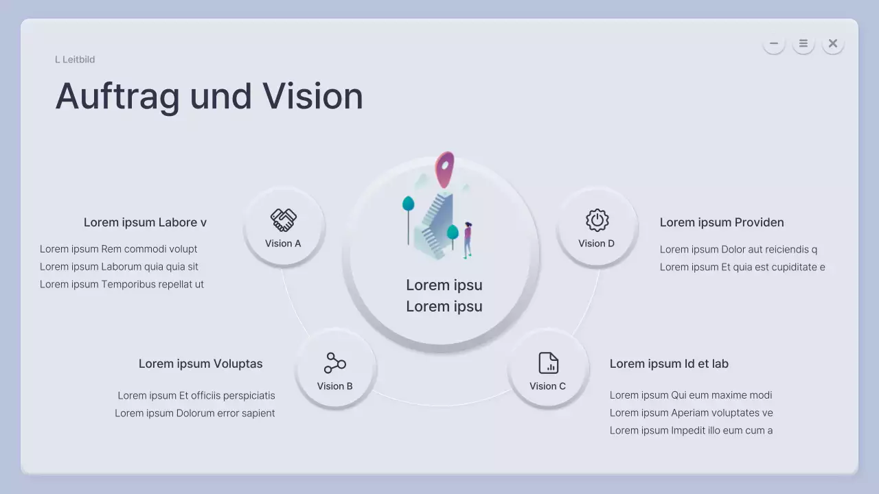 Ein dreidimensionales blaues und graues Unternehmensprofil