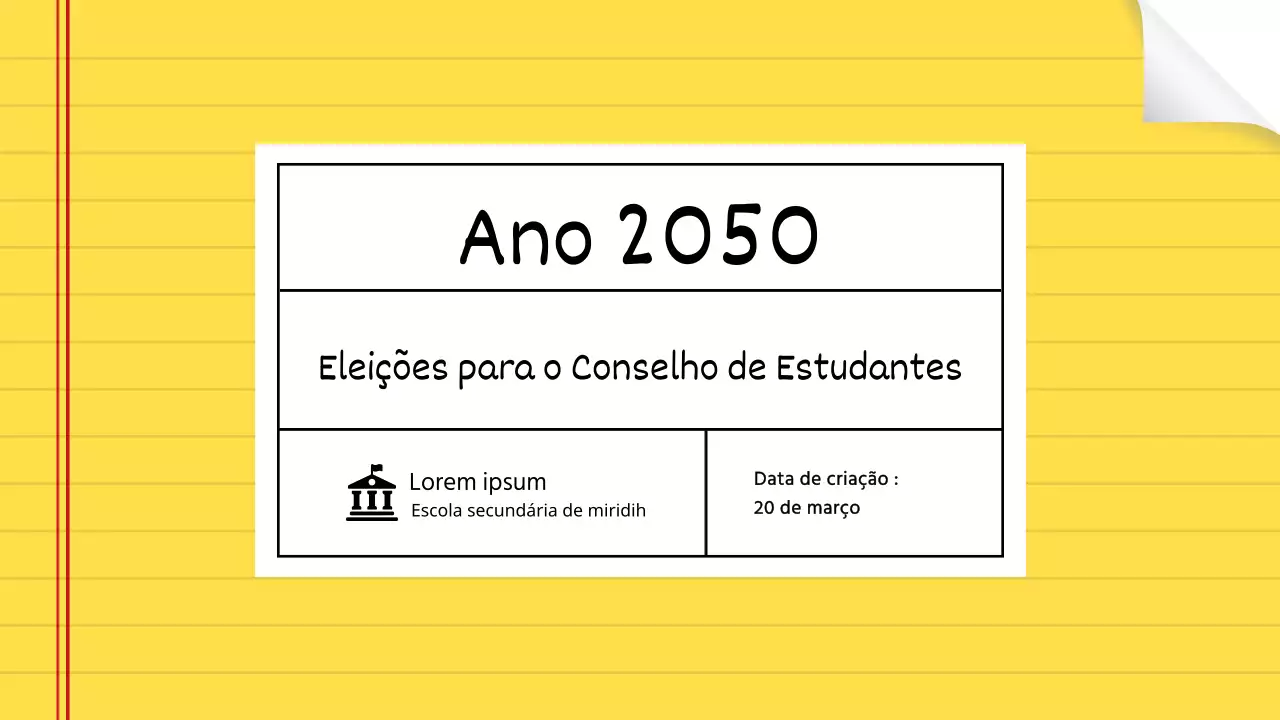 Anunciar os resultados das eleições para o conselho de estudantes com um conceito giro de caderno de exercícios amarelo