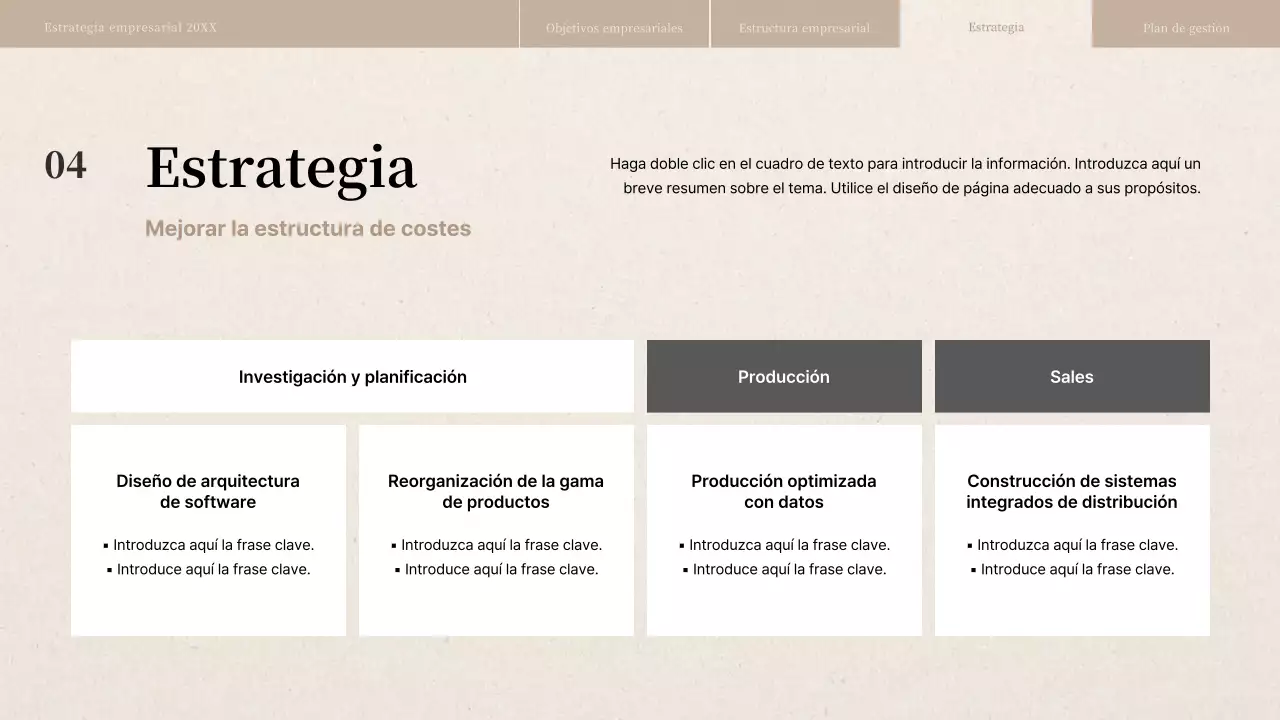 Informe de estrategia empresarial con textura de papel beige