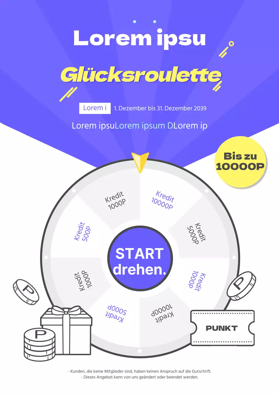 Werben Sie für eine Roulette-Veranstaltung mit einer blau-gelben Roulette-Illustration