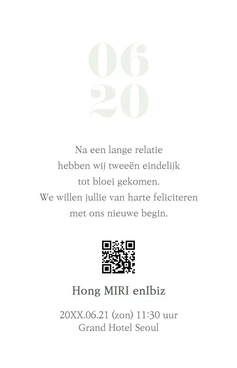 Fotokaart huwelijksuitnodiging met groen en wit bruidswerk