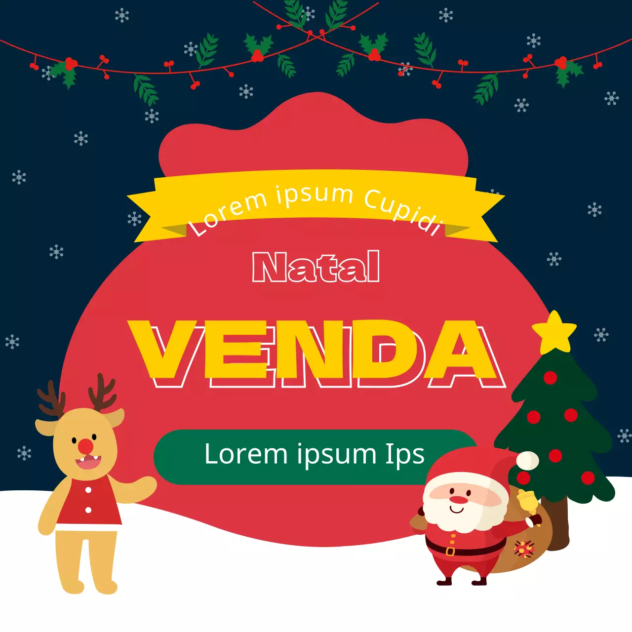 Artigos de Natal vermelhos, amarelos e verdes para venda