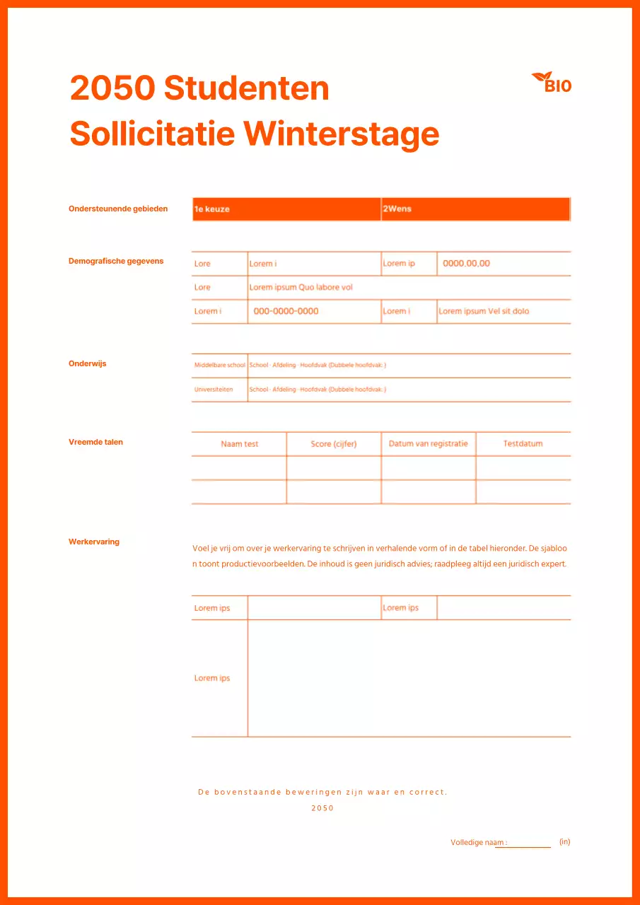 Winter stage cv met een eenvoudig oranje kleurenschema