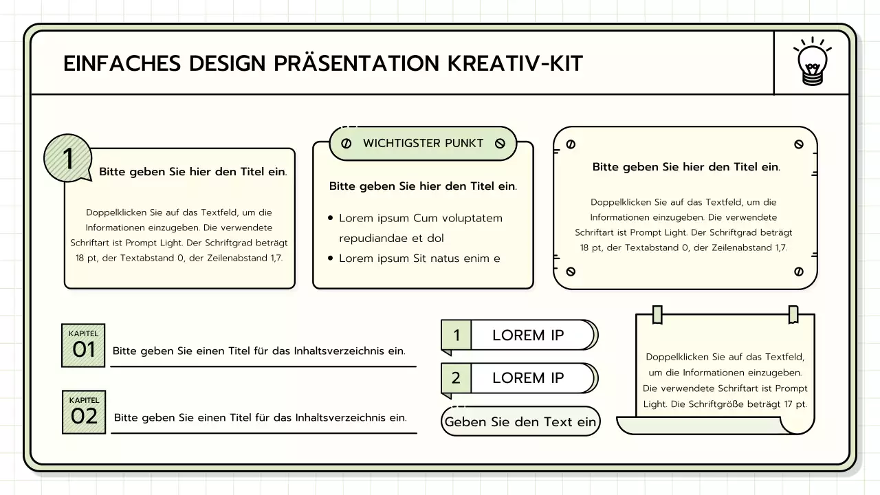 Ein Basis-Präsentationspaket in Gelb, Lindgrün und Blau