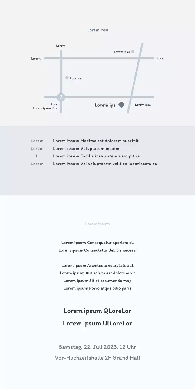 Ruhige und stilvolle Hochzeitseinladung mit einem kühlen grauen Hintergrund