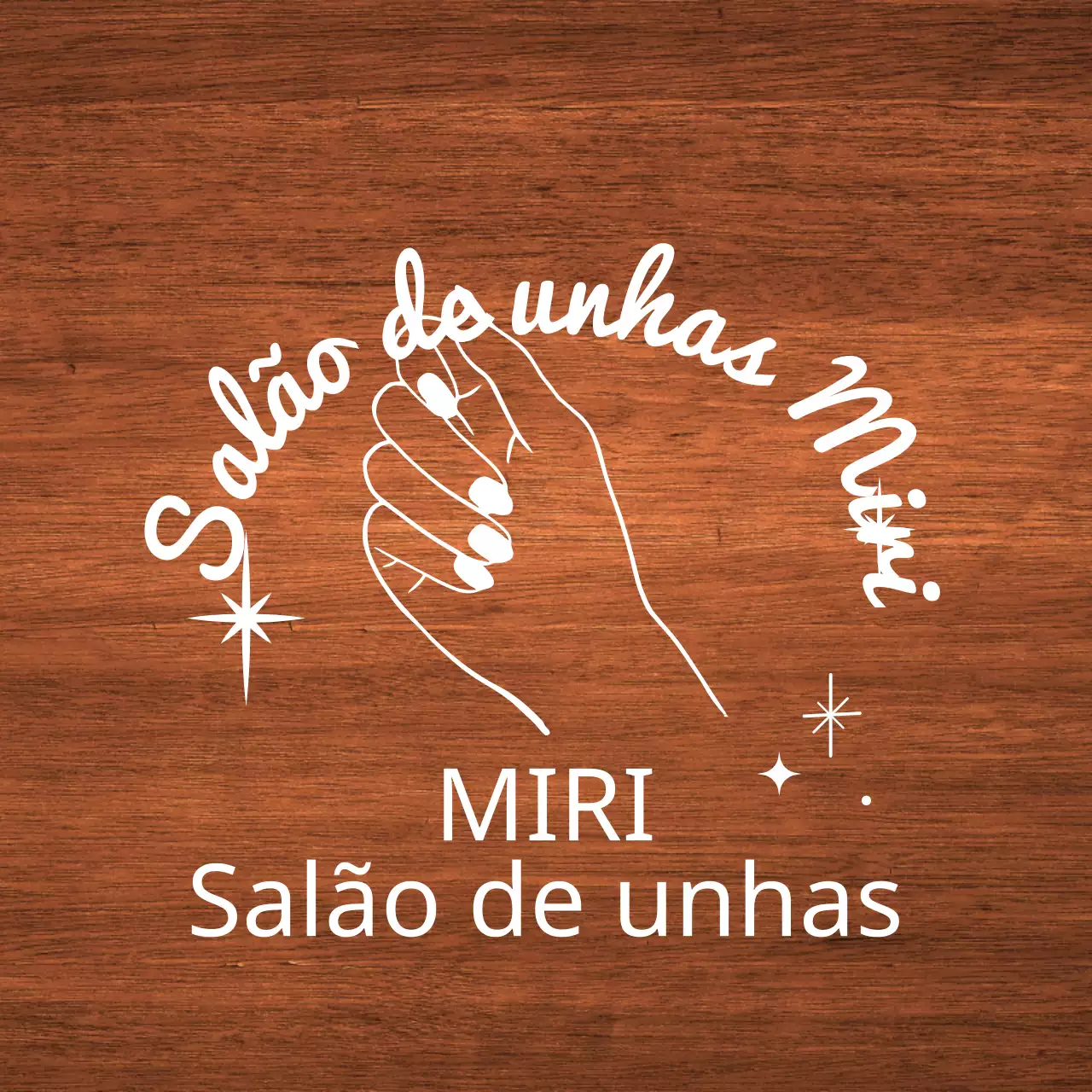 Um sinal clássico de um salão de manicura com texto branco e uma ilustração de uma mão em estrela.