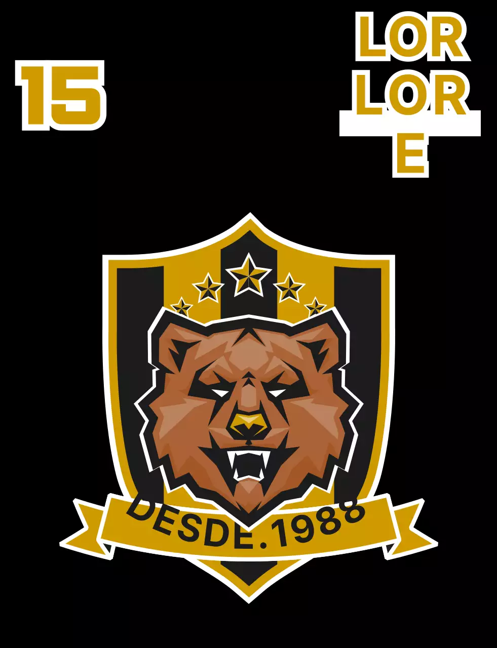Chaleco de fútbol para socios con el logotipo del club de fútbol ilustrado con un oso negro y dorado