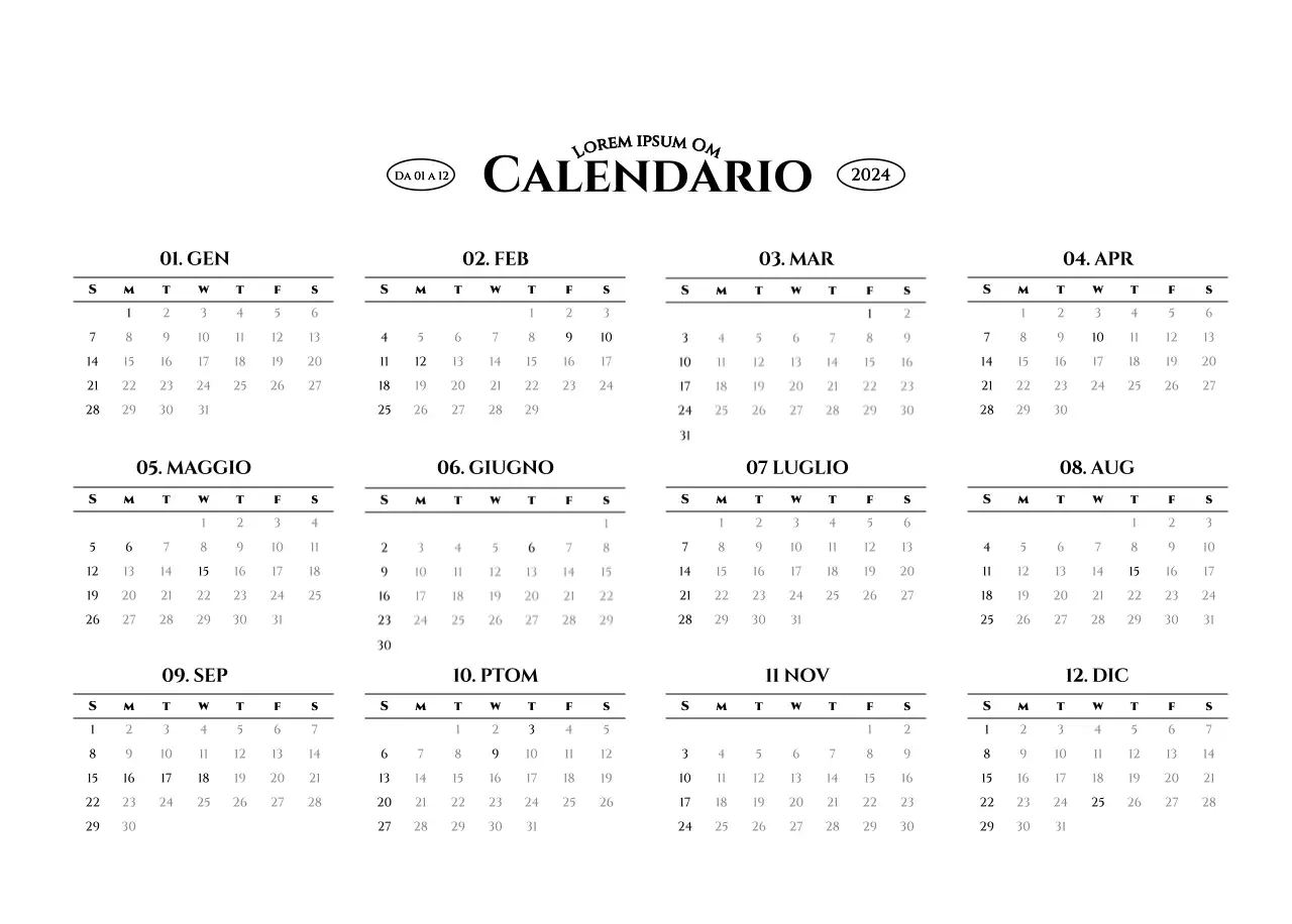 Calendario da parete in stile semplice con concetto di fotografia di viaggio emozionale in bianco e nero