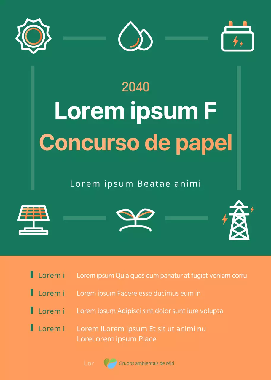 Conceito de ícone simples verde e laranja Anúncio de concurso de papel comercial renovável e ecológico