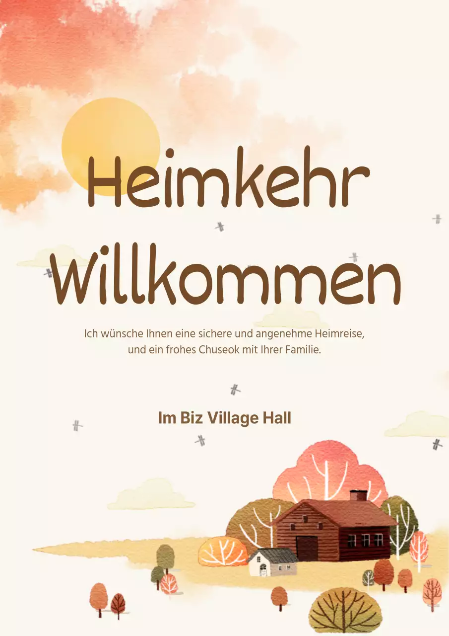 Niedlich illustrierte Herbstgrüße Werbeplakat in Elfenbein