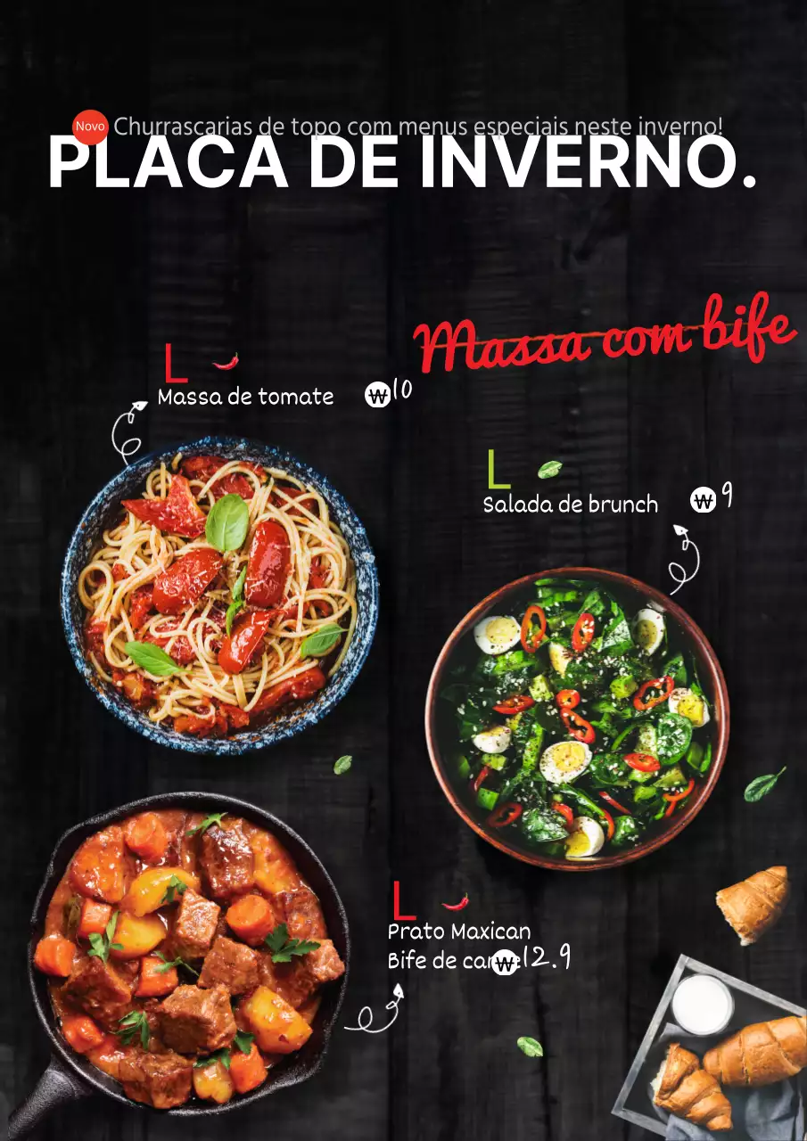Apresentação do menu do restaurante preto