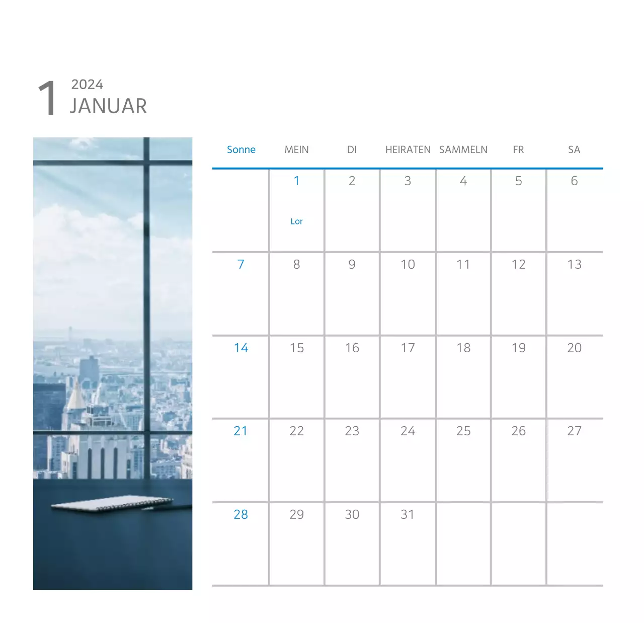 Weißer, sauberer Tischkalender für Unternehmen