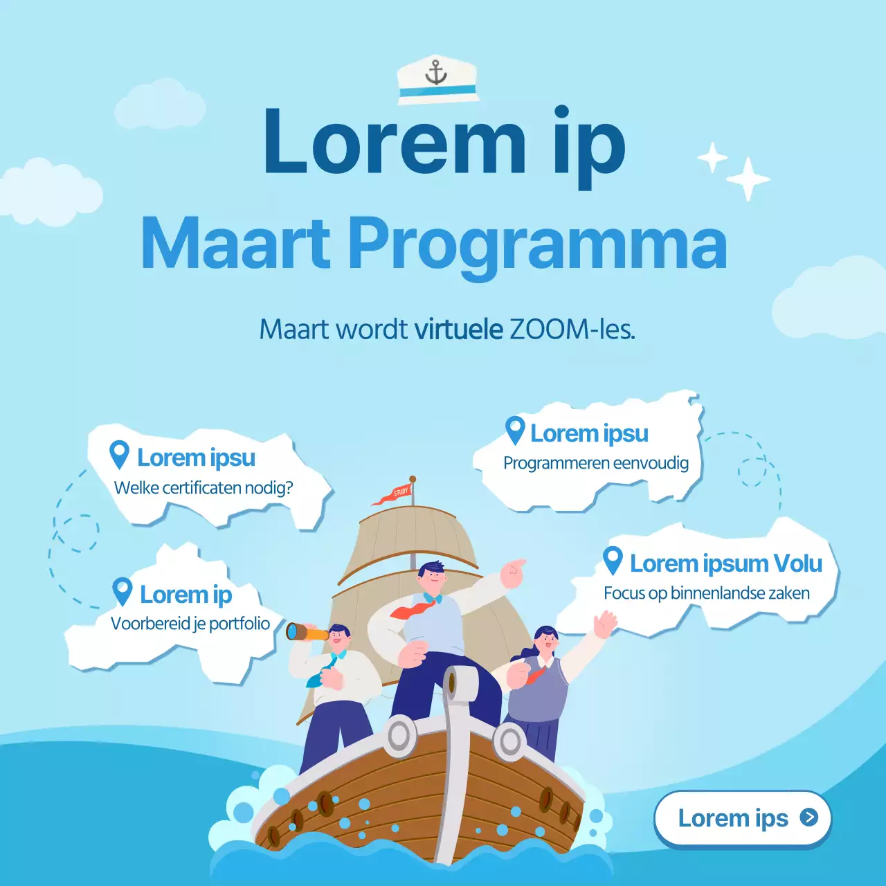 Een blauwe, coole back-to-school promotiepost voor carrièreklassen
