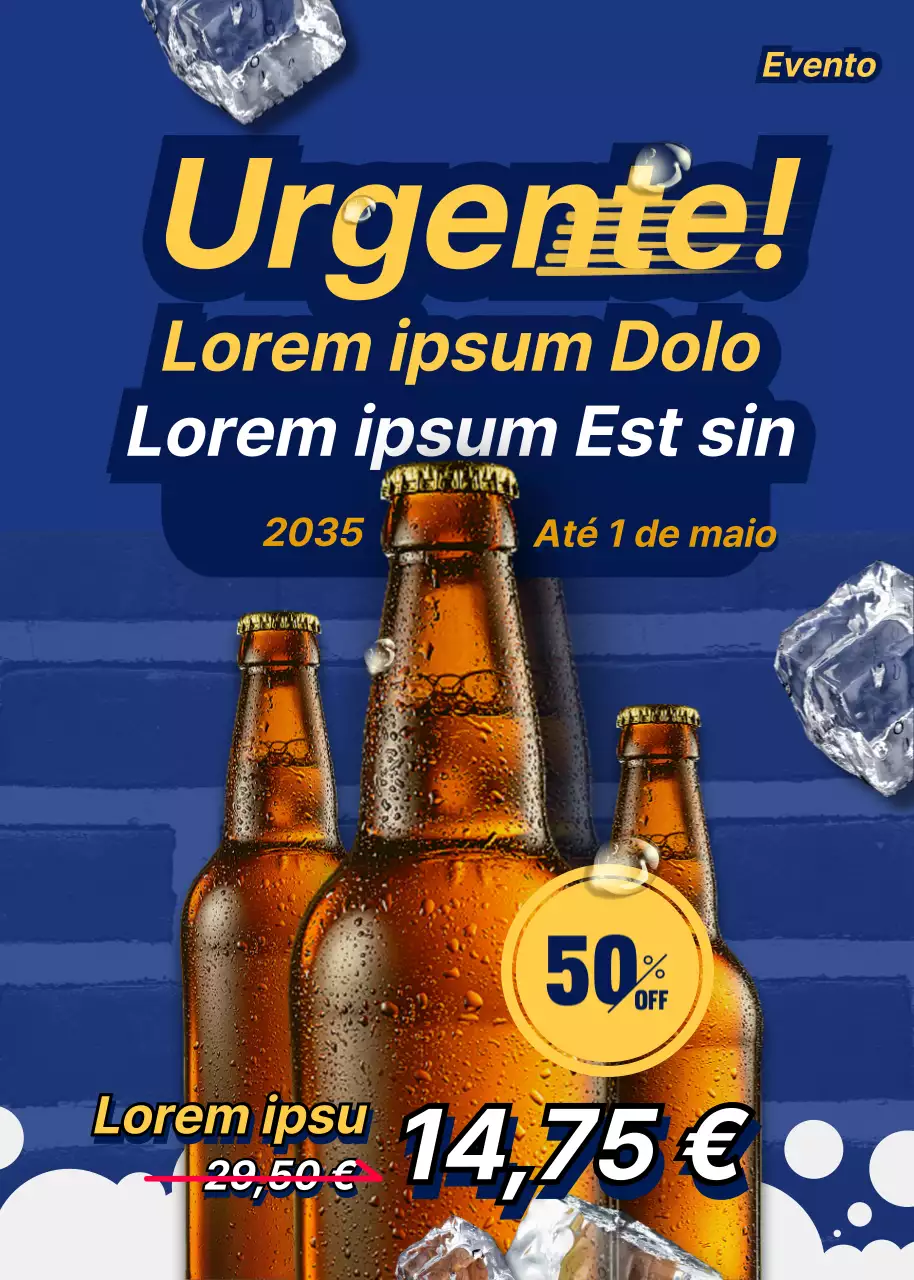 Uma venda de cerveja gelada em azul-marinho e amarelo