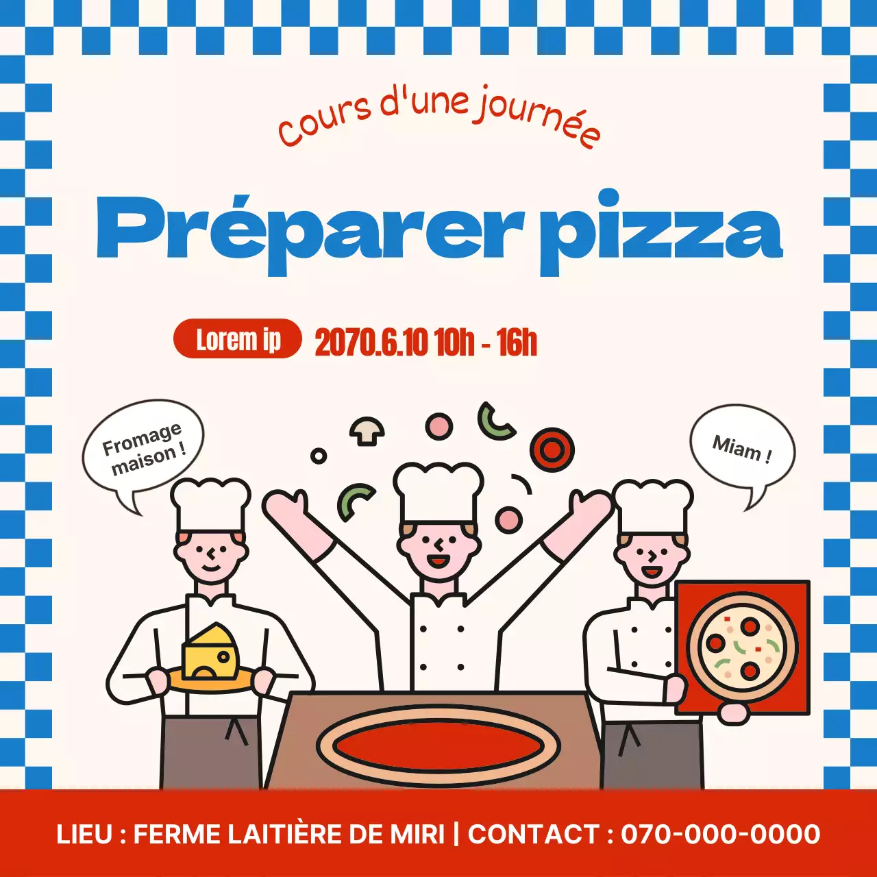 Cours d'un jour de fabrication de pizzas bleues, rouges et mignonnes