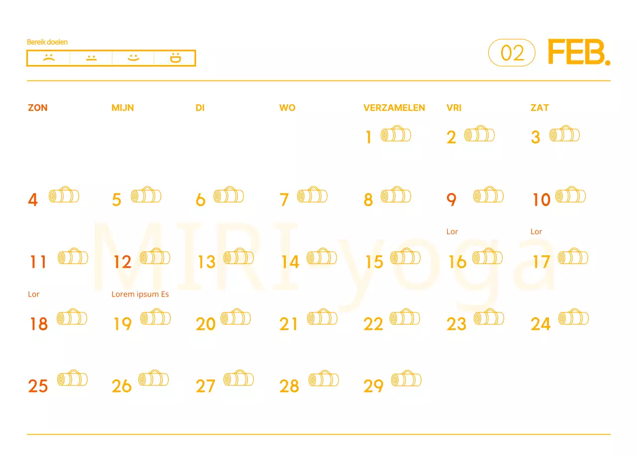 Oranje kalenders om weg te geven als je je yogastudio promoot