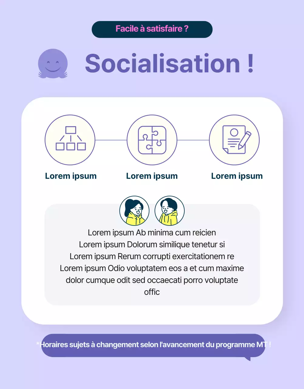 Purple and yellow minimalist B-grade college life MT promotion