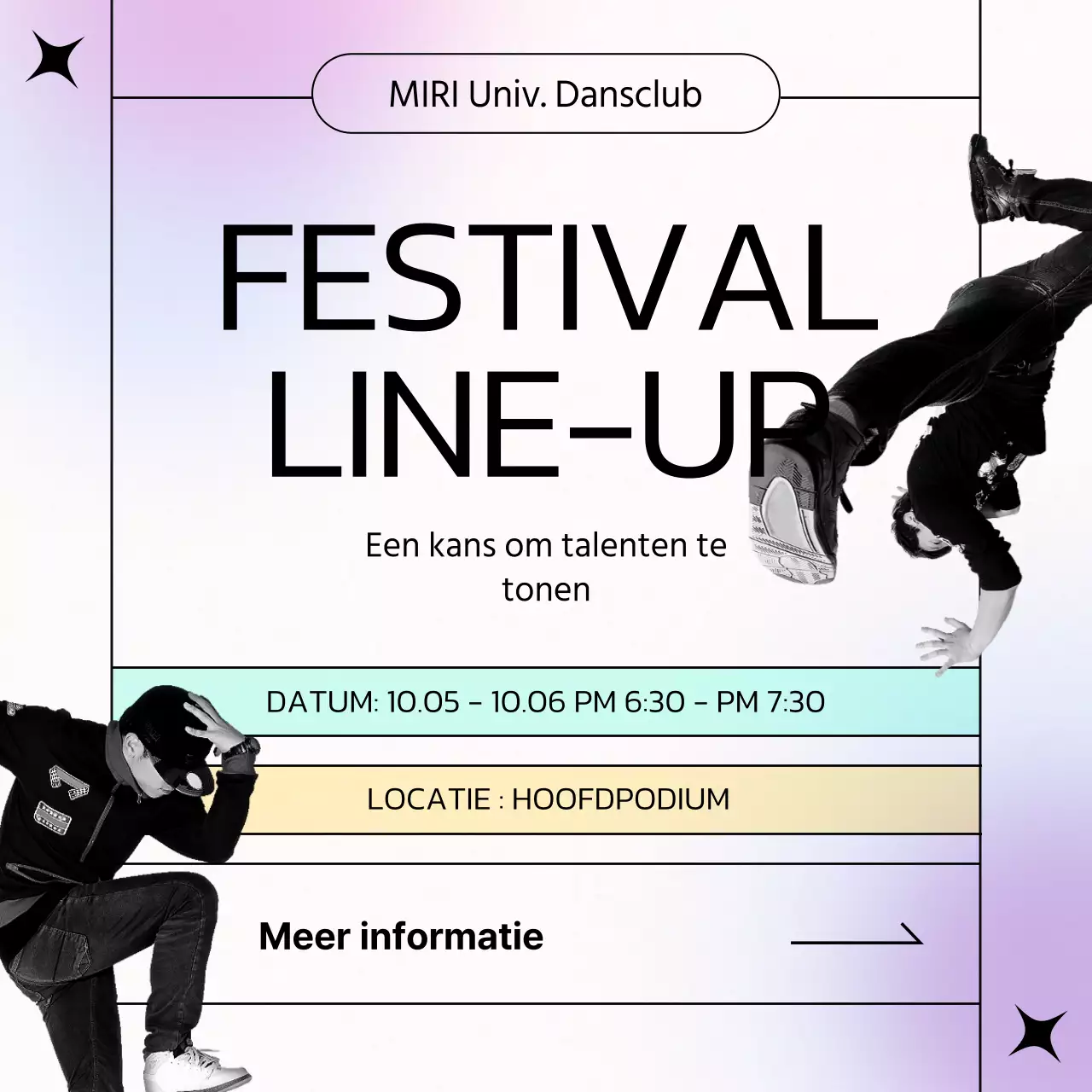 Bekendmaking van de line-up voor de mintpaarse pop van dancecluboptredens