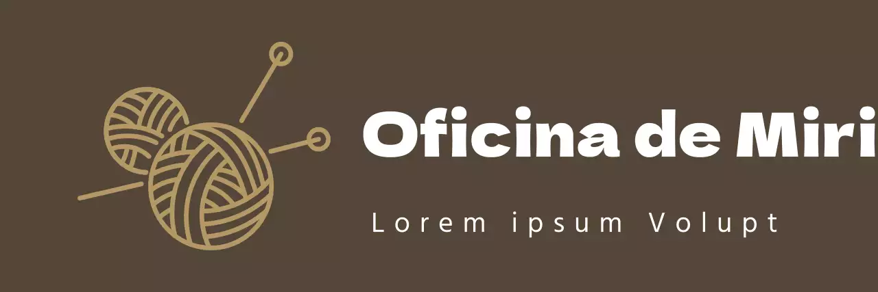 Avental de uma linha com o logótipo de um atelier de tricotar à mão com uma ilustração de um novelo de lã e um alfinete.