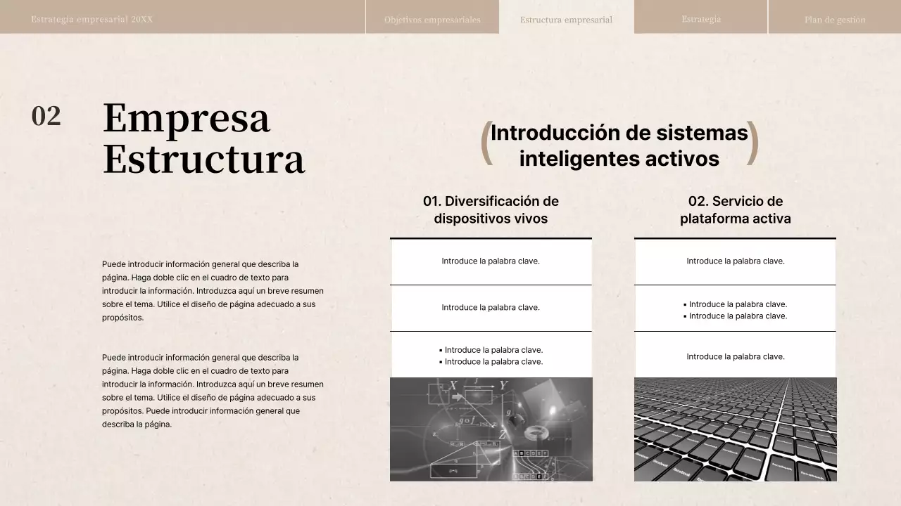 Informe de estrategia empresarial con textura de papel beige