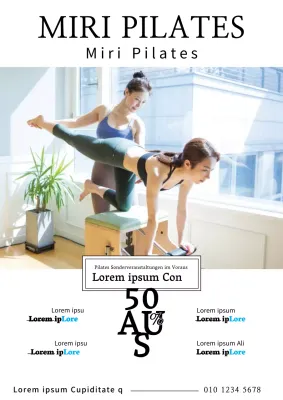 Einfache Schulrabattaktion mit einem Schwarz-Weiß-Foto einer Schülerin beim Pilates