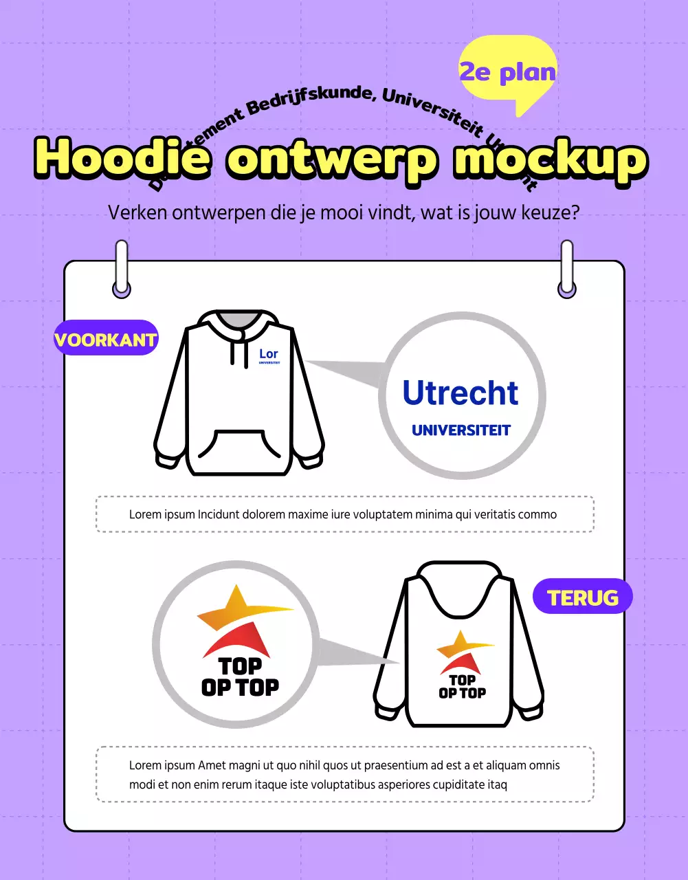 Paars en geel minimalistische universiteit en hoodie stemwijzer