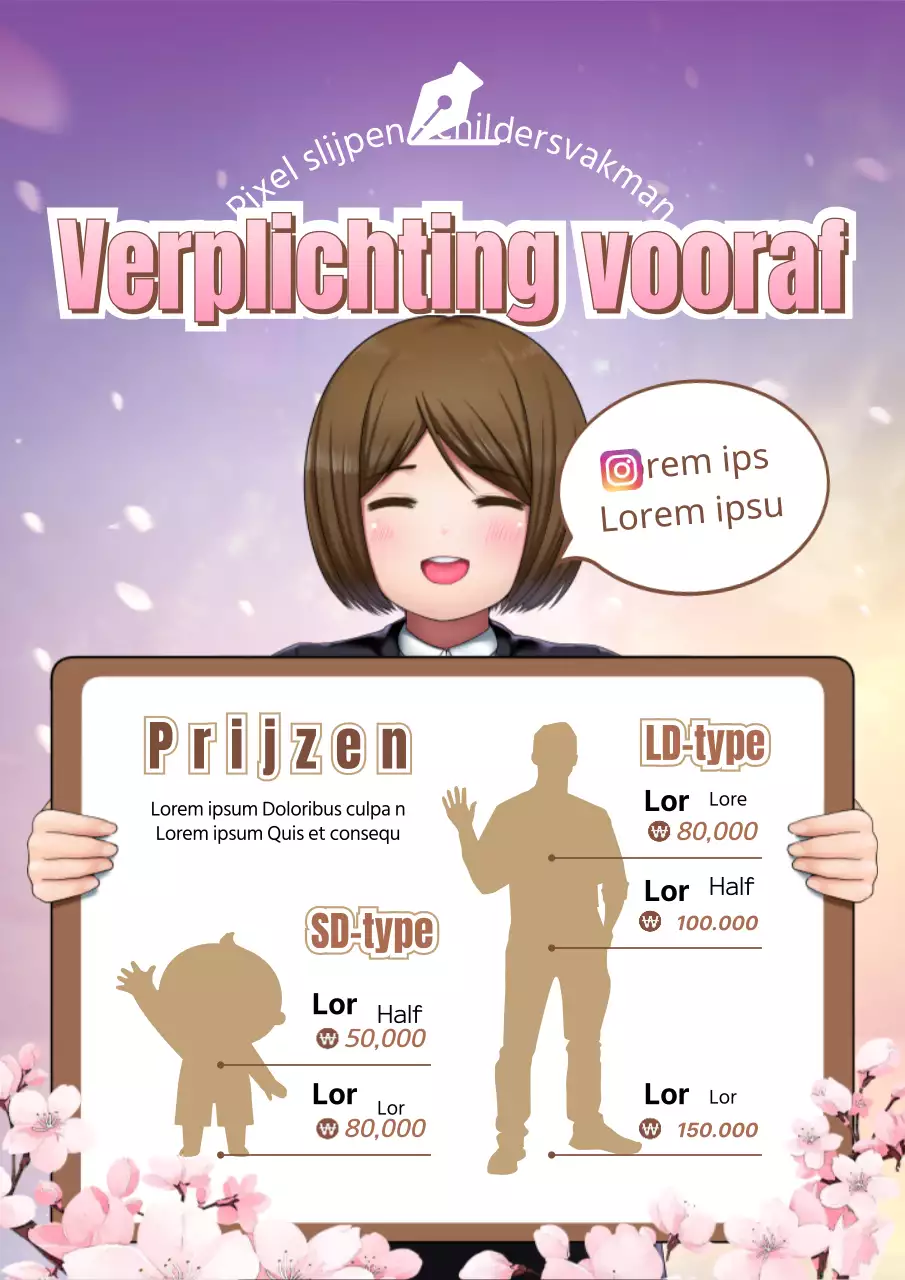 Roze Bruin Japans Anime Geïnspireerd Illustratie Concept Commissie Prijslijst Thema