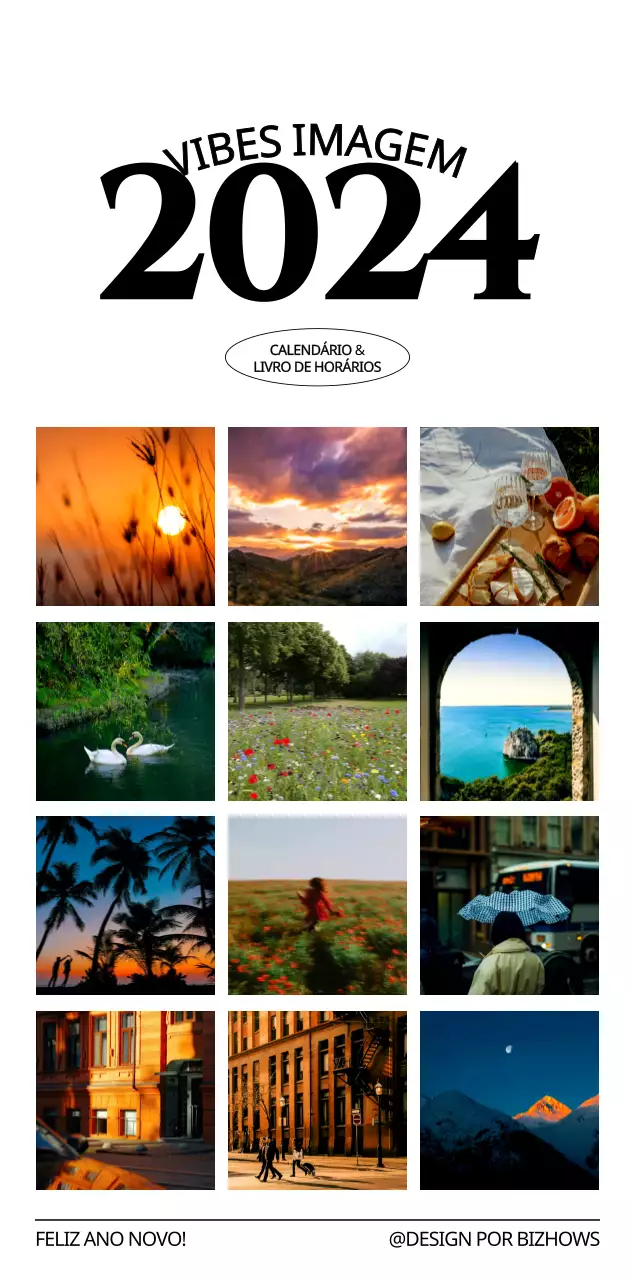 Calendário de parede de estilo simples com conceito de fotografia de viagem emocional a preto e branco