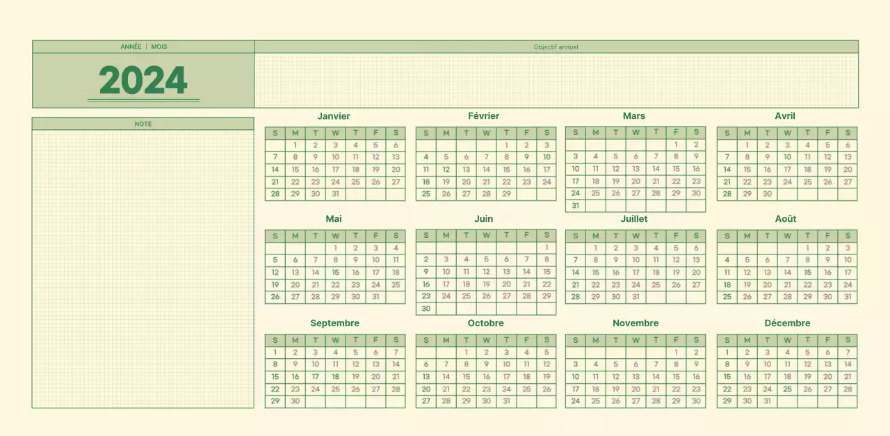 Calendrier mural SAT D-day notepad concept en vert et jaune clair
