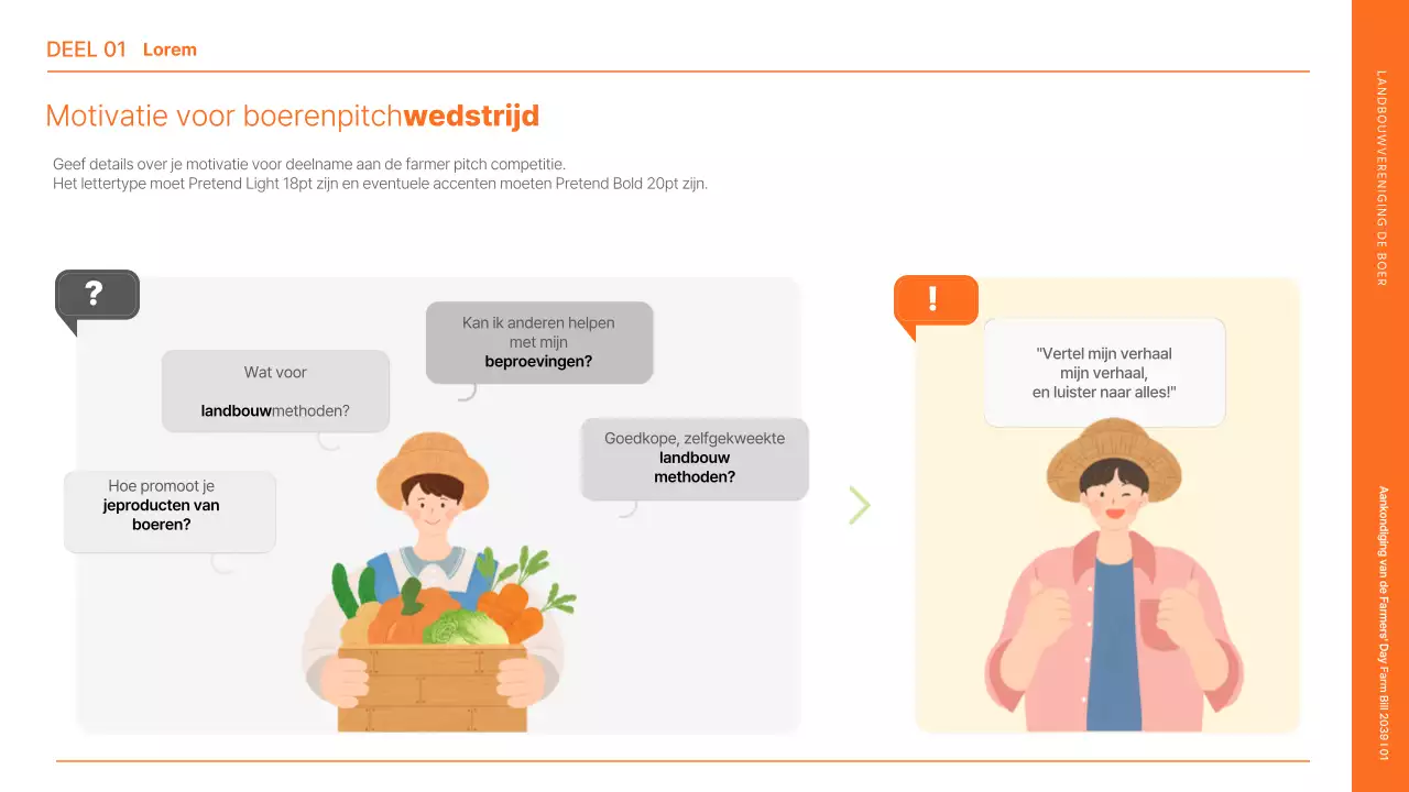 Boerendag aankondiging met een oranje boerenillustratie