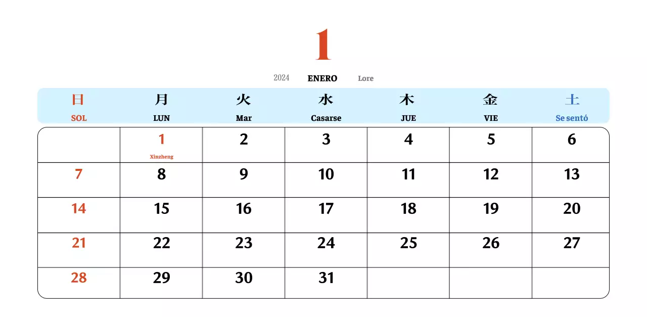 Calendario nostálgico de concepto retro en rojo y azul